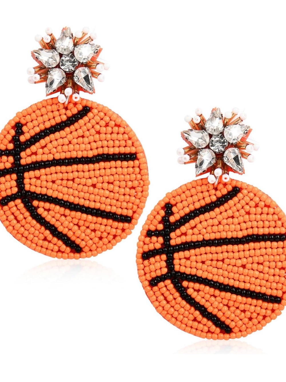 Beaded Basketball Statement Earrings - Orange & Black